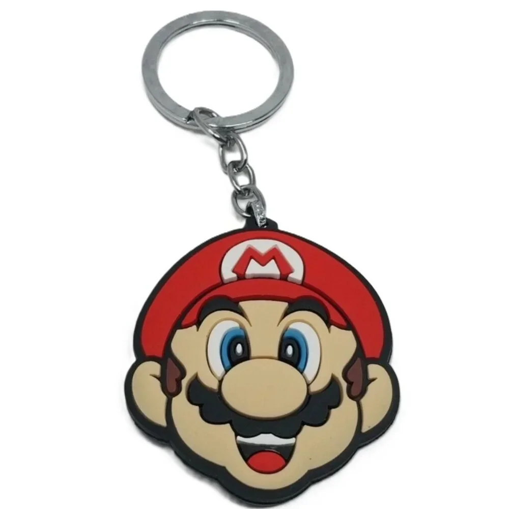 Mario Face Double Sided Rubber Keychain Key Ring 2.25”